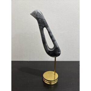 West Elm Mid Century Modern MCM Marble Bird Sculpture On Brass Stand 11” Black